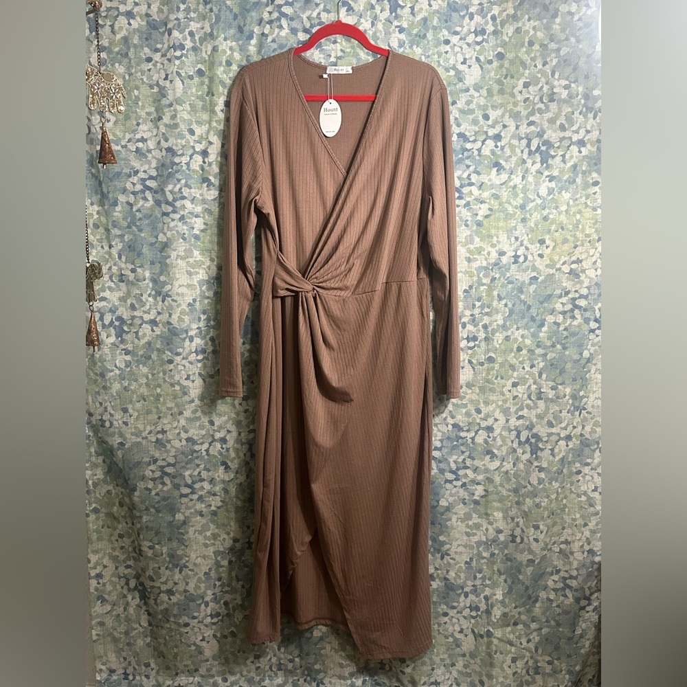 Hount Women's V-Neck Long Sleeve Sweater Dress 2X